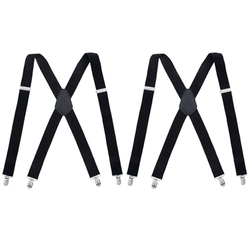 BDSHUNBF 2 Pcs Hosenträger für Herren Breit 3,5 cm mit Sehr Starken 4 Metall Clip, Hosenträger Herren Extra Stark Einstellbar und Elastisch, Hosenträger Herren Breit Hosenträger Skihose Schwarz von BDSHUNBF