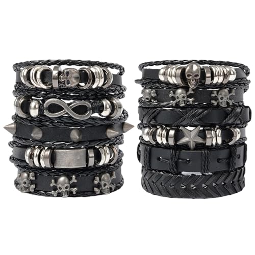 BDSHUNBF 2 Set Geflochtene Lederarmbänder, Rock Accessoires, für Männer Frau Manschette, Kostüm Geschenk von BDSHUNBF