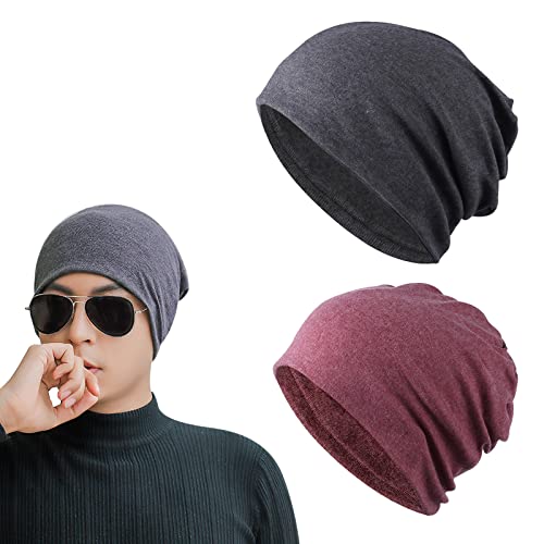 BDSHUNBF 2 Stücke Beanie Mütze Klassische Winter, Slouch Beanie, Leicht und Weich, Baumwolle Chemo Mütze, Unisex für Frühling Herbst und Winter(Mütze und Schal 2 in 1) von BDSHUNBF