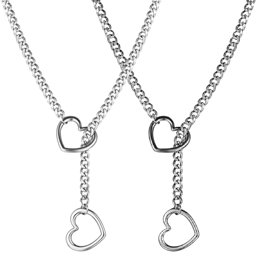 BDSHUNBF 2PCS Herz O-Ring Slip Chain, Punk Gothic Necklace, Y-Halskette, Heart Slip Chain für Frauen Männer von BDSHUNBF