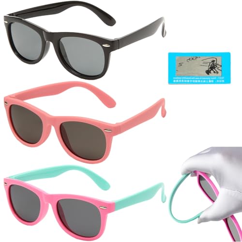 BDSHUNBF 3 PCS Sonnenbrille Kinder, Polarisierte Sonnenbrille UV400 Schutz, Polarisierte Baby Sonnenbrillen, Kindersonnenbrille Kinder Sonnenbrillen, Polarisierte Brillen Silikon Rahmen Sonnenbrille von BDSHUNBF