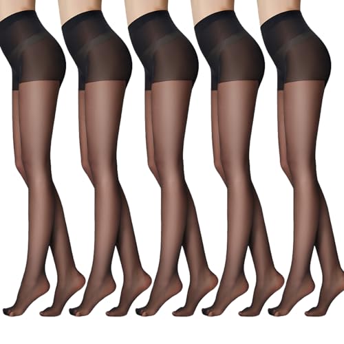 BDSHUNBF 5 Pack 15 DEN Strumpfhose Ultra Transparente Fein-Strumpfhose Matte Optik Bequemer Bund Damen, Strumpfhosen Für Damen Strumpfhose Damen, Strumpfhosen Damen Gefütterte Strumpfhose von BDSHUNBF