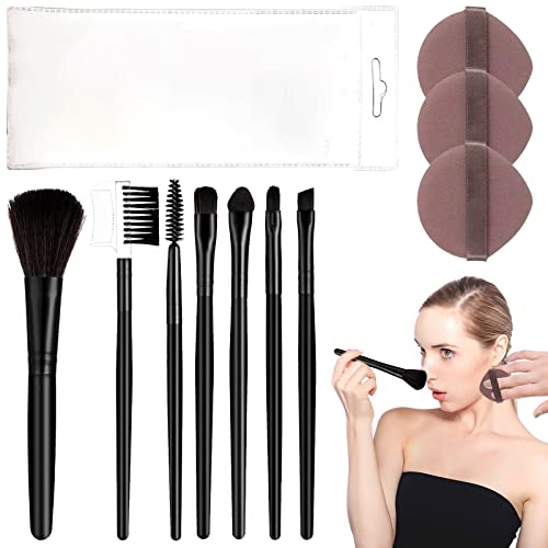 BDSHUNBF 7 Stück Make Pinsel Set Professionelles mit 3 Makeup Schwamm und Durchsichtiger Beutel, Schminkpinsel Set für Stiftung Blush Concealer Lidschatten und Augenbrauen Pinsel, Schwarz von BDSHUNBF