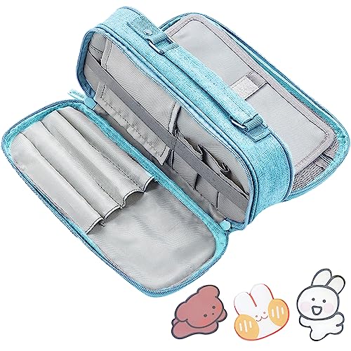 BDSHUNBF Federmäppchen mit Große Kapazität, Federmäppchen Mäppchen Mädchen Teenager, Pencil Case, Etui Stifte für Schule Büro Kinder Studenten Erwachsene Federtasche, mit Schnalle(Blau) von BDSHUNBF