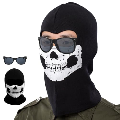 BDSHUNBF Gesichtsmaske, Ghost Maske Call of Duty Sturmhaube Skull Maske Balaclava, Winddichter und Warmer Kopfschmuck für Kifahren, Motorräder, Fahrräder Schwarz, Schwarz Halloween Party Cosplay von BDSHUNBF