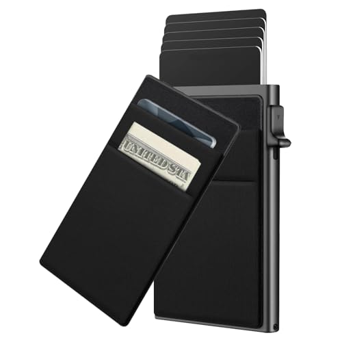 BDSHUNBF Kreditkartenetui Geldbörse Herren, Kreditkartenetui mit Münzfach, Kartenhalter mit RFID Schutz, Mini Kartenhalter mit Geldtasche, Minimalist Wallet Card Holder, Pop Up Lockcard Wallet von BDSHUNBF