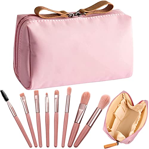 BDSHUNBF Kulturtasche Kosmetiktasche, Reise Make Up Tasche, Kosmetiktasche Klein, Makeup Organizer Damen, Waschtasche mit Reißverschluss, mit Reise Make Up Pinsel Set für Frauen und Mädchen (Rosa) von BDSHUNBF