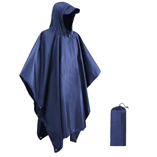 BDSHUNBF Wasserdicht Regenponcho Damen Herren, Leichter Wasserdichter Regenjacken Wiederverwendbar Ripstop Atmungsaktiver Mehrzweck Regenmantel mit Kapuze, Regenponcho Fahrrad Regencape Blau von BDSHUNBF