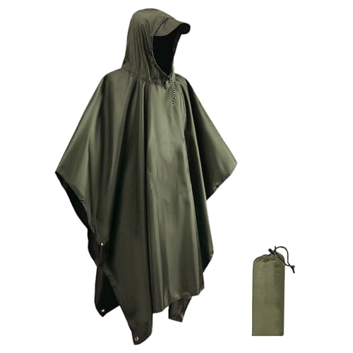 BDSHUNBF Wasserdicht Regenponcho Damen Herren, Leichter Wasserdichter Regenjacken Wiederverwendbar Ripstop Atmungsaktiver Mehrzweck Regenmantel mit Kapuze, Regenponcho Fahrrad Regencape Grün von BDSHUNBF