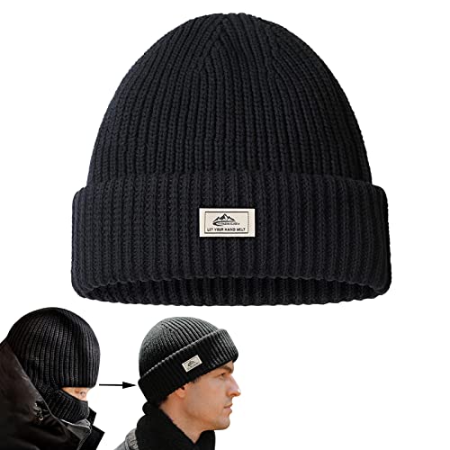 BDSHUNBF Wintermütze, Dehnbar Strickmütze Beanie Mütze, Frauen Männer Weich Warm Cuffed Beanie Hats,Unisex(Hut und Maske 2 in 1) von BDSHUNBF