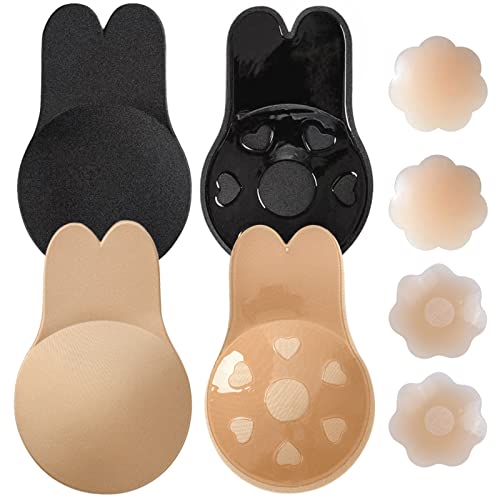 Klebe BH,BH Rückenfrei,Trägerloser BH 2 Paar,mit 2 Silikon Nippelpads,Klebe BH Push Up,Selbstklebender BH,Wiederverwendbare Unsichtbarer BH & Nippel Cover für Hochzeits Rückenfreies Kleid BH (B) von BDSMJOY