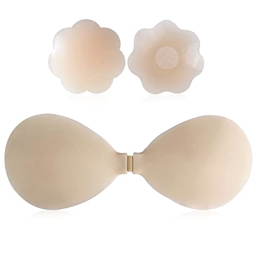 BDSMJOY Klebe BH mit 1 Paar Nippelpads,Silikon Trägerloser BH & Nippel Cover,Klebe BH Push Up,BH Rückenfrei,Selbstklebender BH,Boob Tape,Unsichtbarer BH für Hochzeits Rückenfreies Kleid BH (A) von BDSMJOY