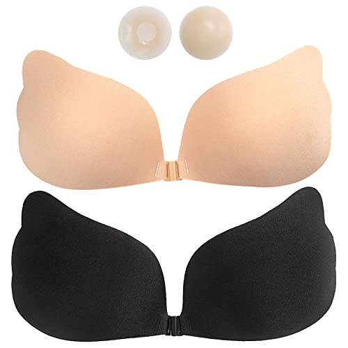 BDSMYEE 2 Pcs Klebe BH Push up,Trägerloser BH, Rückenfreier BH,unsichtbarer Klebe BH, Selbstklebender BH mit Nippli,Haut-Freundliche BH trägerlos,Strapless Bra Sticky Bra (B) von BDSMYEE