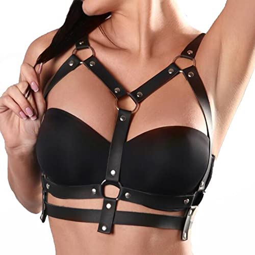 BDSMYEE Harness Damen Leder,BDSMs Dessous leder Dessous Frauen,Leder BH Body Harness Frauen,Sexy Dessous Damen für Sex,Domina Outfit Damen,Rave Outfit Damen,Fetiche Kleidung Frauen (F) von BDSMYEE