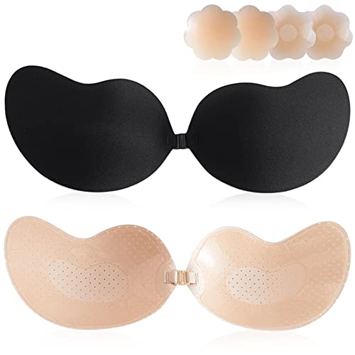 BDSMYOU Klebe BH Trägerloser BH,Klebe BH Push Up BH Rückenfrei 2 Stück mit 2 Paar Silikon Nippelpads Nippel Cover,Selbstklebender BH Unsichtbarer BH für Partys,Hochzeits Rückenfreies Kleid BH (B) von BDSMYOU