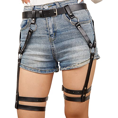 BDSMYOU Punk Harness Damen Leder Strumpfband Gürtel,Einstellbar Gothic Kleidung Damen Bondage Geschirre,BDSM Spielzeug Taille Bein Käfigbetten Oberschenkel Holster,Sexy Dessous Damen für Sex Fetisch von BDSMYOU