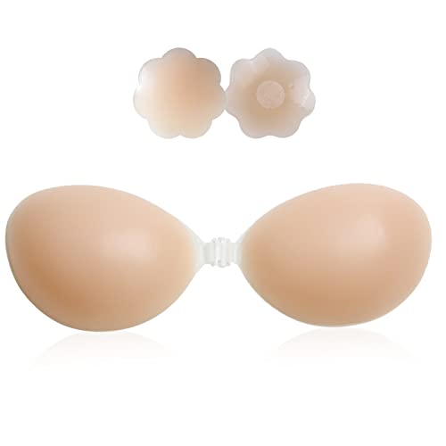 Klebe BH Silikon Trägerloser BH mit 1 Paar Nippelpads,BH Rückenfrei Klebe BH Push Up,Selbstklebender BH Wiederverwendbare Unsichtbarer BH & Nippel Cover für Hochzeits Rückenfreies Kleid BH (A) von BDSMYOU