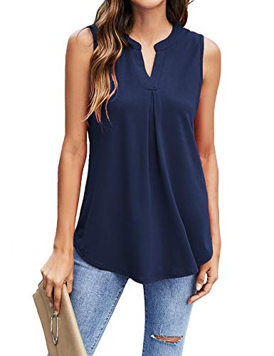 BDTECAOR Damen Tank Top Sommer Blumen Oberteile Lässige Ärmellos V Ausschnitt Bluse Shirts Marineblau L von BDTECAOR