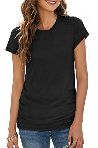 BDTECAOR Kurzarmshirt Damen Rundhals Elegant Top Sommer Lässige T-Shirt Obertiele Schwarz XXL von BDTECAOR