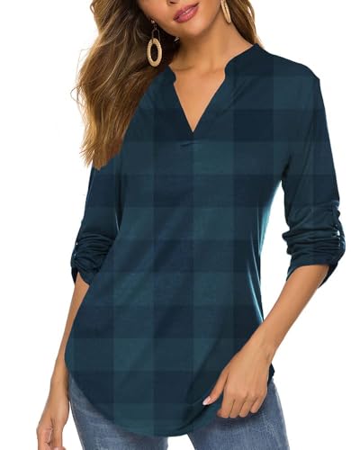 BDTECAOR Bluse Damen Elegante 3/4 Arm Festliche Oberteile V Ausschnitt Lässige Tunika Shirts Grün kariert M BDTECAOR Bluse Damen Elegante 3/4 Arm Festliche Oberteile V Ausschnitt Lässige Tunika Shirts Grün kariert M von BDTECAOR