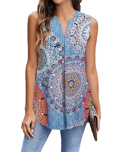 BDTECAOR Damen Sommer Shirt V-Ausschnitt Ärmellose Tops Dressy Casual Arbeit Blusen Lockere Tank Tops Blumen3 M von BDTECAOR