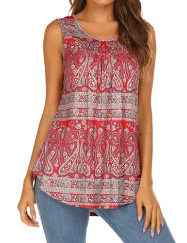 BDTECAOR Blusentops Damen Ärmellos Elegant Sommer Tank Top Baumwolle T Shirt Rundhals Tunika Rot M von BDTECAOR