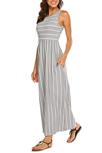 BDTECAOR Boho Strandkleider Damen Casual Sommer Lang Maxikleid Tank Tunika Kleid Grau XXL von BDTECAOR
