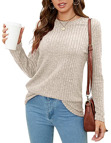 BDTECAOR Casual Pullover für Frauen Trendy Going Out Leichte Gestrickte Oberteile Damen Pullover für Winter Beige M von BDTECAOR