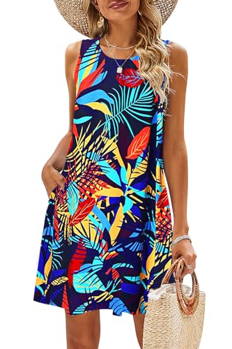BDTECAOR Damen Bohemian Tunika Kleid Ärmellose Lockere Cover Up Minikleid Sommerkleid Bunt XL von BDTECAOR