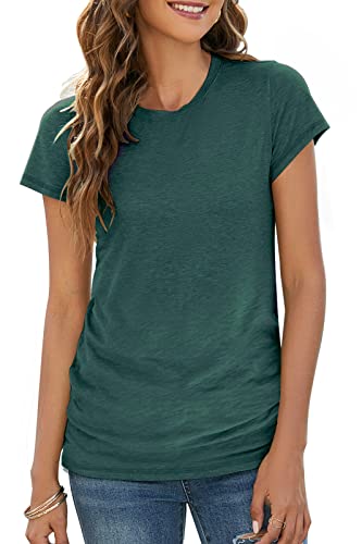 BDTECAOR Kurzarmbluse Damen Rundhals Oberteile Sommer Basic T-Shirt Lockere Tops Dunkelgrün L von BDTECAOR