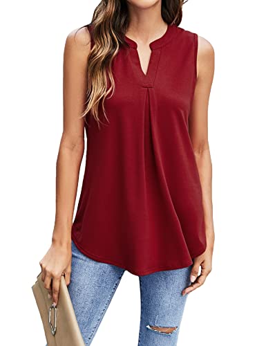 BDTECAOR Damen Sommer Casual Tank Top V Ausschnitt Ärmellos Bluse Blumen Strand Oberteile Weinrot XXL von BDTECAOR