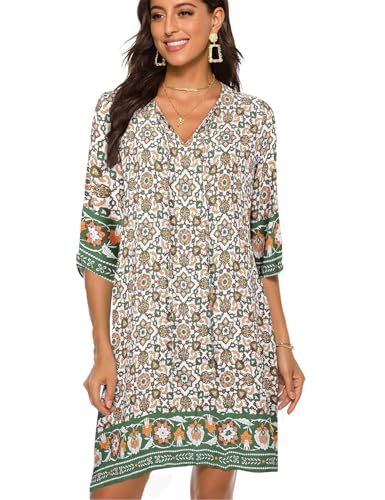 BDTECAOR Frauen Bohemian Kleid Ethnisch Bedruckt Sommer Shift Casual Kleid Strand Cover up Peri XL von BDTECAOR