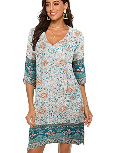 BDTECAOR Frauen Coverup Sommer Lässig Halbe Ärmel Strand Kleider Bademode Boho Bademäntel Hellblau M von BDTECAOR