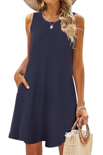 BDTECAOR Hawaii Kleider für Frauen Sommer Lässig Tankkleid Kurze Sommerkleider Strand Bohemien Dunkelblau XL von BDTECAOR
