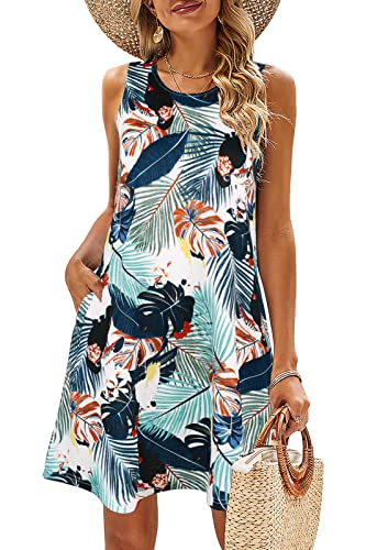 BDTECAOR Sommerkleider Damen Ärmellos Blumen T-Shirt Strandkleid Leichte Lässige Taschen Boho Tank Kleid von BDTECAOR