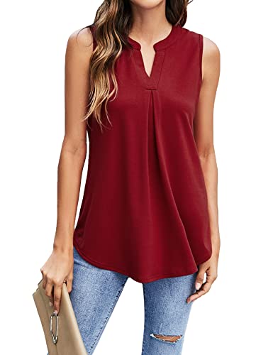BDTECAOR Tank Top Damen Sommer V Ausschnitt Ärmellose Arbeit Blusentops Locker Sommer Shirt B-Ärmellose-Weinrot M von BDTECAOR