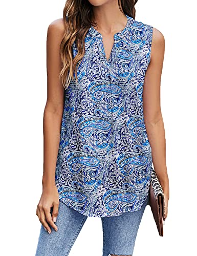 BDTECAOR Top Ärmellos Damen V Ausschnitt Business Lässiges Tank Top Sommer Einfarbige Blusen Purple Print M von BDTECAOR