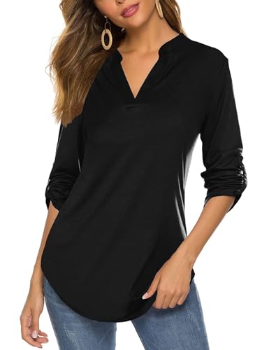 BDTECAOR Tunika Damen Sommer 3/4 Arm Arbeits Oberteile Casual Business Tunika Blusen Schwarz XXL von BDTECAOR