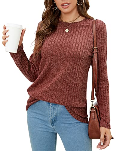 BDTECAOR Tunika Sweatshirt Damen Lockere Klassisch Rundhals Langarm Winter Oberteile Karamell L von BDTECAOR