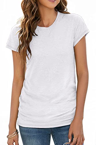 BDTECAOR Weißes Oberteil Damen Sommer Kurzarm T Shirt Lockere Tunika Shirts Weiß M von BDTECAOR