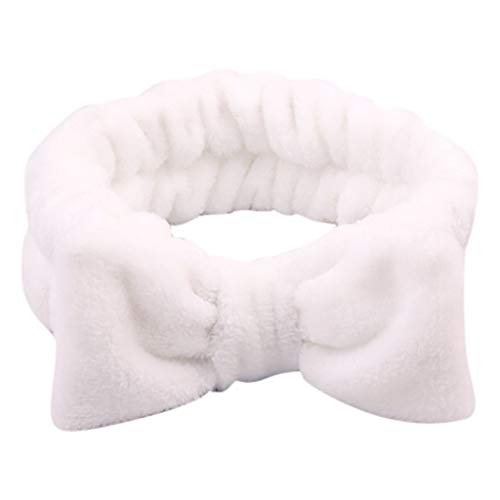 Damen Mädchen Verdickter Plüsch Stirnband,Nette Bowknot Breites Stretch Hairband Plain Candy Farbe Makeup Turban (Weiß) von BDToy
