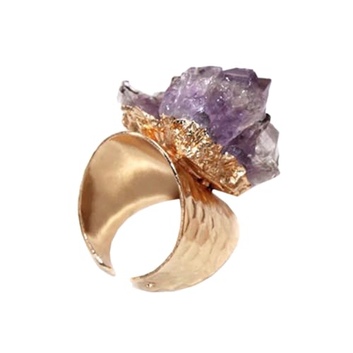 BDUBZ 2 Stück Amethyst-Ring, Ringe, Fingerring, Fingerschmuck, Ring, natürlicher Ring, Geburtsstein-Ring für Frauen, Metall von BDUBZ