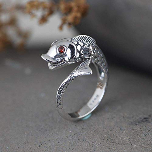 Ohrringe für Damen Einstellbare Ring Frauen,S925 Sterling Silber Retro Kreative Koi Fisch Textur Rot Zirkonia Mode Verstellbar Open Knuckle Schwanzring Finger Joint Zehenring Schmuck Für Fra von BDUBZ