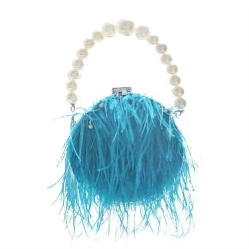 BDXMKS Frauen Straußenfeder Geldbörse Damen Abend Clutch Federhandtasche Perlenriemen Schultertasche Bankett Hochzeit Geldbörsen for Party Club(Blue) von BDXMKS