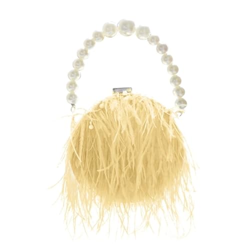 BDXMKS Frauen Straußenfeder Geldbörse Damen Abend Clutch Federhandtasche Perlenriemen Schultertasche Bankett Hochzeit Geldbörsen for Party Club(Yellow) von BDXMKS