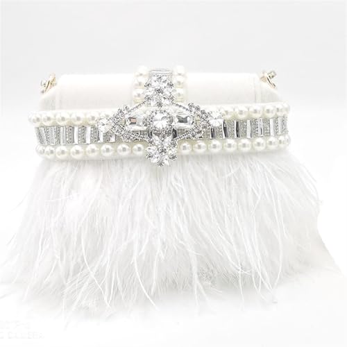 BDXMKS Frauen Straußenfeder Geldbörse Damen Handtaschen Mode Damen Diamant Schultertasche Perle Messenger Bag(Beige) von BDXMKS