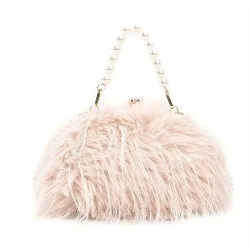 BDXMKS Frauen Straußenfeder Geldbörse Damen Trendy Schultertaschen Quaste Feder Perle Kette Handtaschen for Frauen Herbst Winter Abschlussball Party Abendtaschen Geldbörsen(Khaki) von BDXMKS
