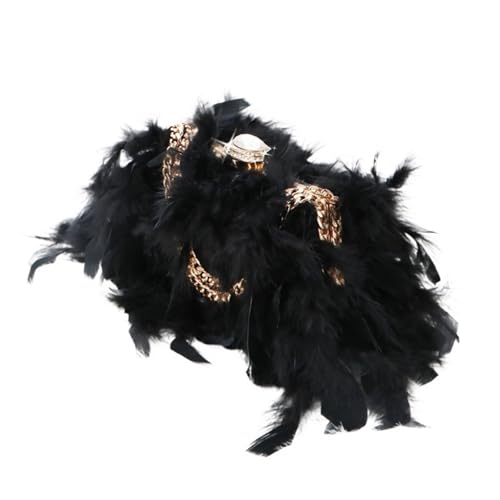 BDXMKS Frauen Straußenfeder Geldbörse Diamant Set Abendtasche Feder Transparent Kristall Stein Box Handtasche Damen Handgemachte Party Brieftasche(Black) von BDXMKS