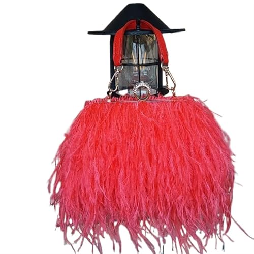 BDXMKS Frauen Straußenfeder Geldbörse Feder Abendtaschen for Frauen Kette Schulter Umhängetasche Quaste Party Clutch Geldbörse Hochzeit Handtaschen(Red) von BDXMKS