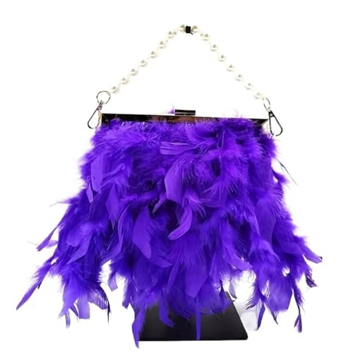 BDXMKS Frauen Straußenfeder Geldbörse Feder Geldbörsen und Handtaschen for Frauen Party Abend Clutch Schultertasche Perle Kette Hochzeit Tasche(PURPLE) von BDXMKS